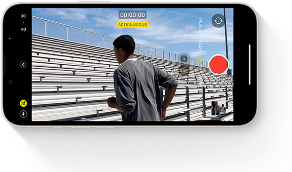 Ein Bild eines Action Modus Clips, das eine Person zeigt, die Treppenstufen hochl�uft.