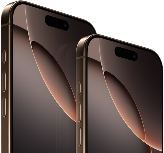 6,9" iPhone 16 Pro Max und 6,3" iPhone 16 Pro, Vorderseite, Actiontaste, Lautst�rketasten, Dynamic Island oben in der Mitte