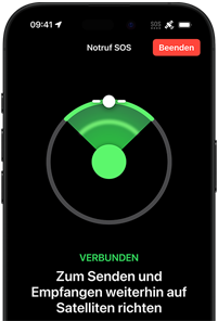 Ein GPS Standort und Nachrichten �ber Satellit werden auf dem iPhone 16 Pro gezeigt
