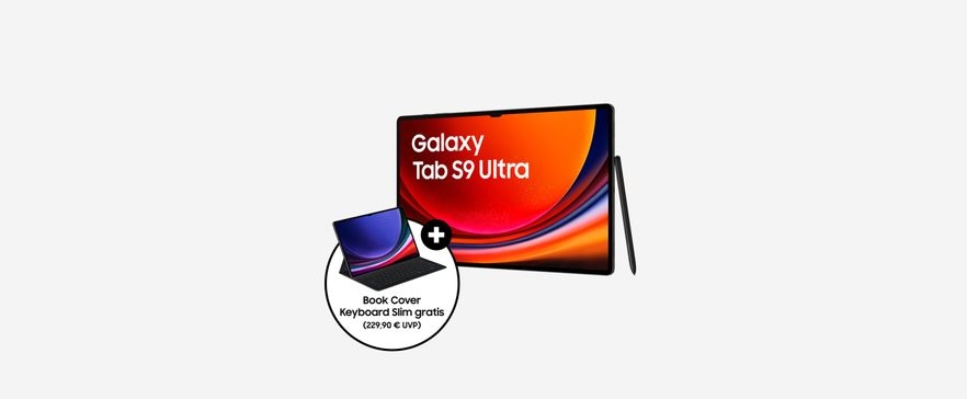 Abbildung des Samsung Galaxy Tab S9 Ultra mit Book Cover