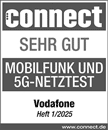 Prüfsiegel connect Test für Mobilfunk- und 5G-Netz, vom Januar 2025, Ergebnis sehr gut.