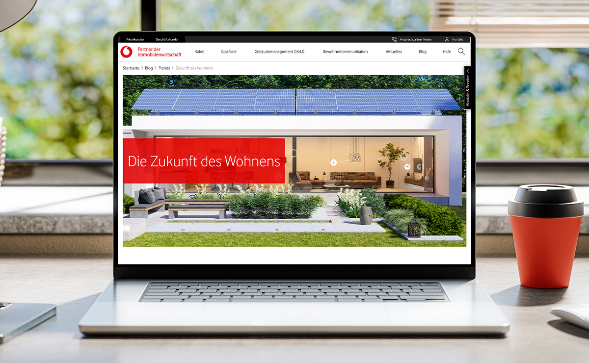 Bild eines Computermonitors auf dem der Vodafone Immobilienwirtschaft Blog ge&ouml;ffnet ist