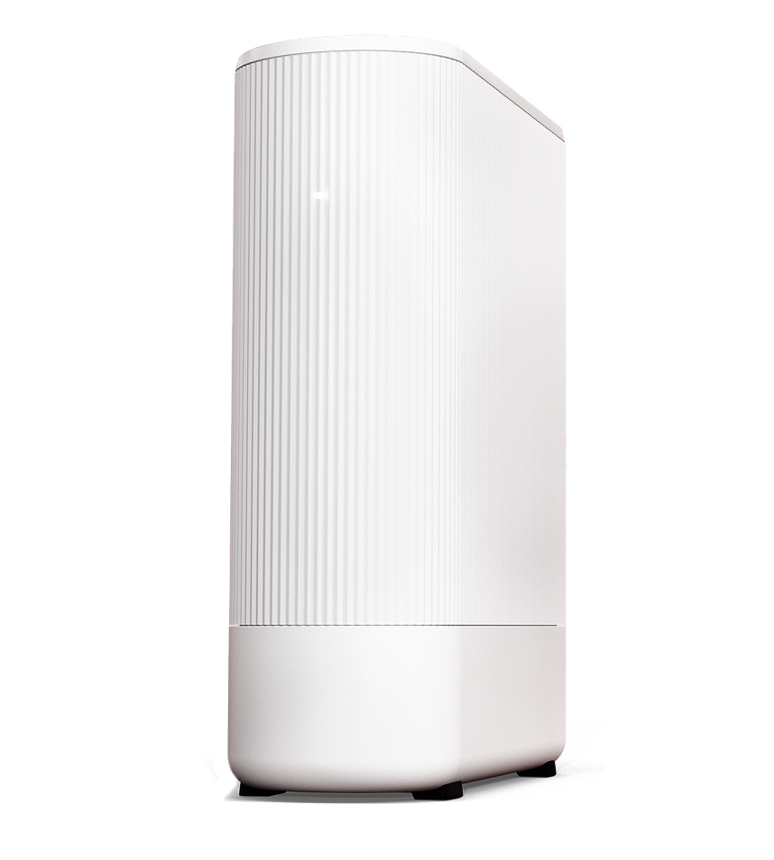 Produktfoto: Ultra Hub 7 Kabel. Aufrecht stehender Router, leicht nach links gedreht, in wei&szlig;.