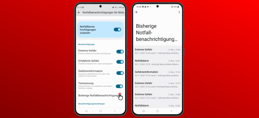 Bisherige Notfallbenachrichtigungen