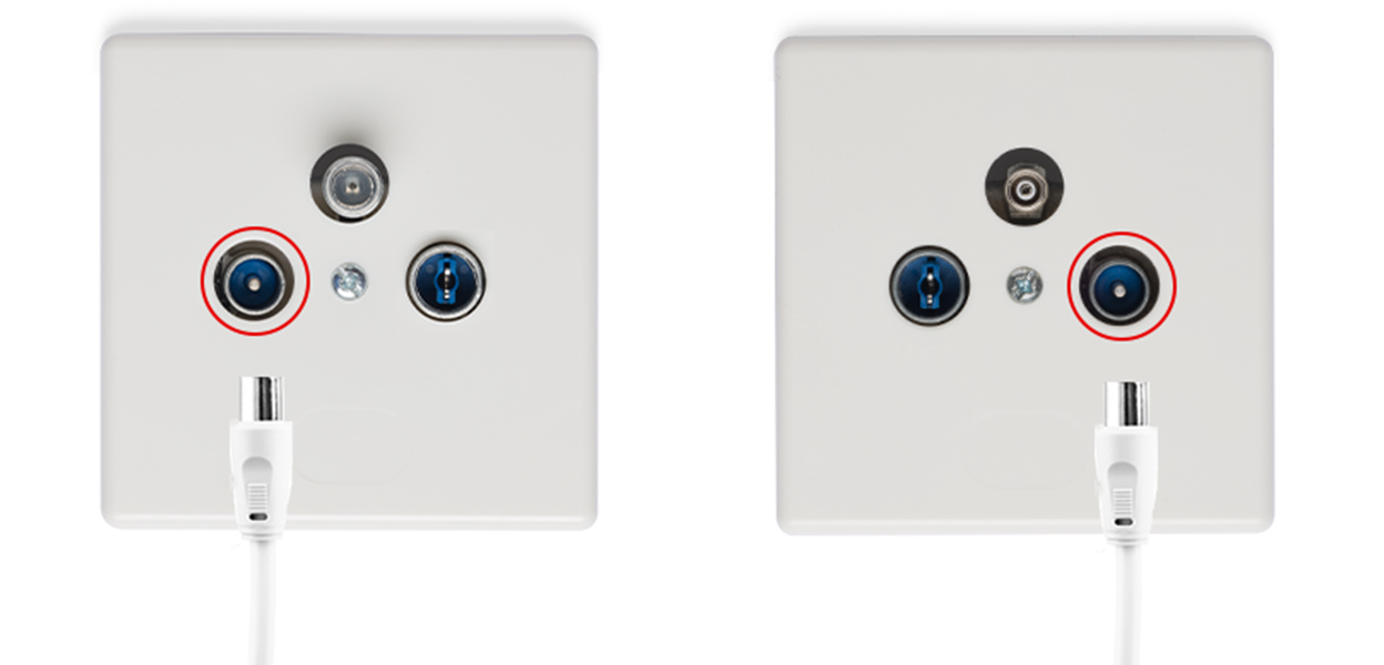 Anleitungsfoto: Antennenkabel vor einer 3-Loch-Kabel- oder Wisi-Click-Kabel-Dose