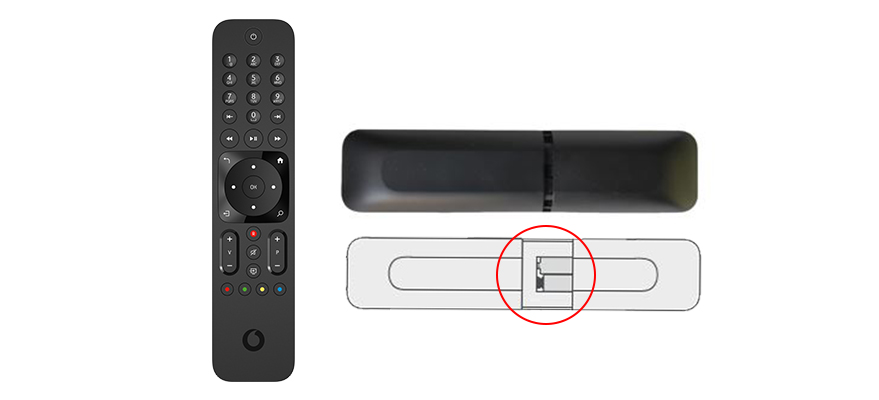 Anleitungsfoto: Batteriefach auf der R&uuml;ckseite der Fernbedienung wird ge&ouml;ffnet - die Batterien eingelegt.