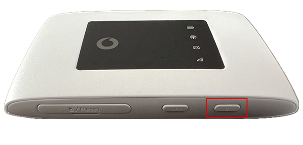 Anleitungsfoto: Vorderseite des WLAN-Routers -  der Power-Knopf an der Vorderseite ganz rechts des Ger&auml;ts wird gedr&uuml;ckt.