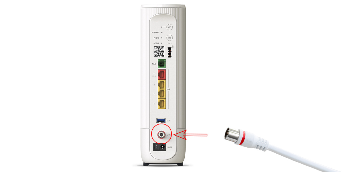 Anleitungsfoto: Anschlusskabel wird auf den hervorstehenden Gewindeanschluss des Ultra Hub 7 gesteckt