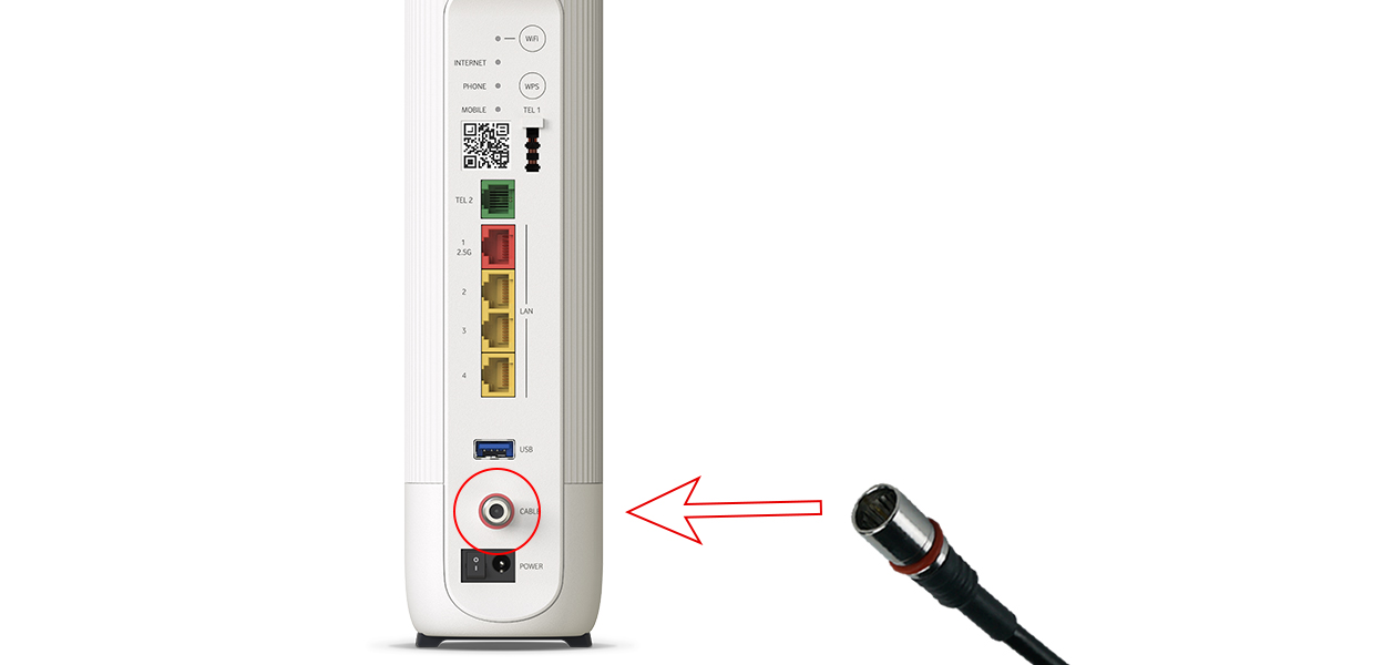 Anleitungsfoto: Anschlusskabel wird auf den hervorstehenden Gewindeanschluss des Ultra Hub 7 gesteckt