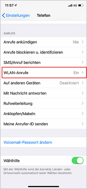 WiFi Calling auf dem Apple iPhone ausschalten