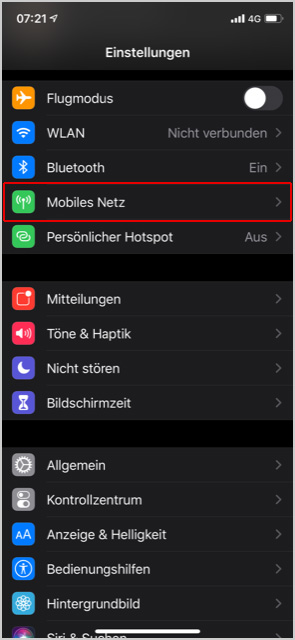 Daten-Roaming ein- oder ausschalten
