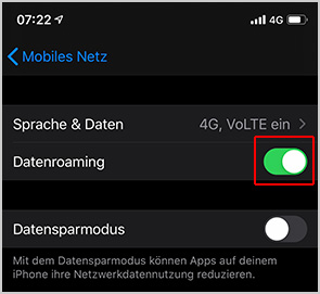 Daten-Roaming ein- und ausschalten