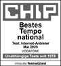 CHIP Sieger Tempo national Test: Internet-Anbieter Mai 2025 Vodafone