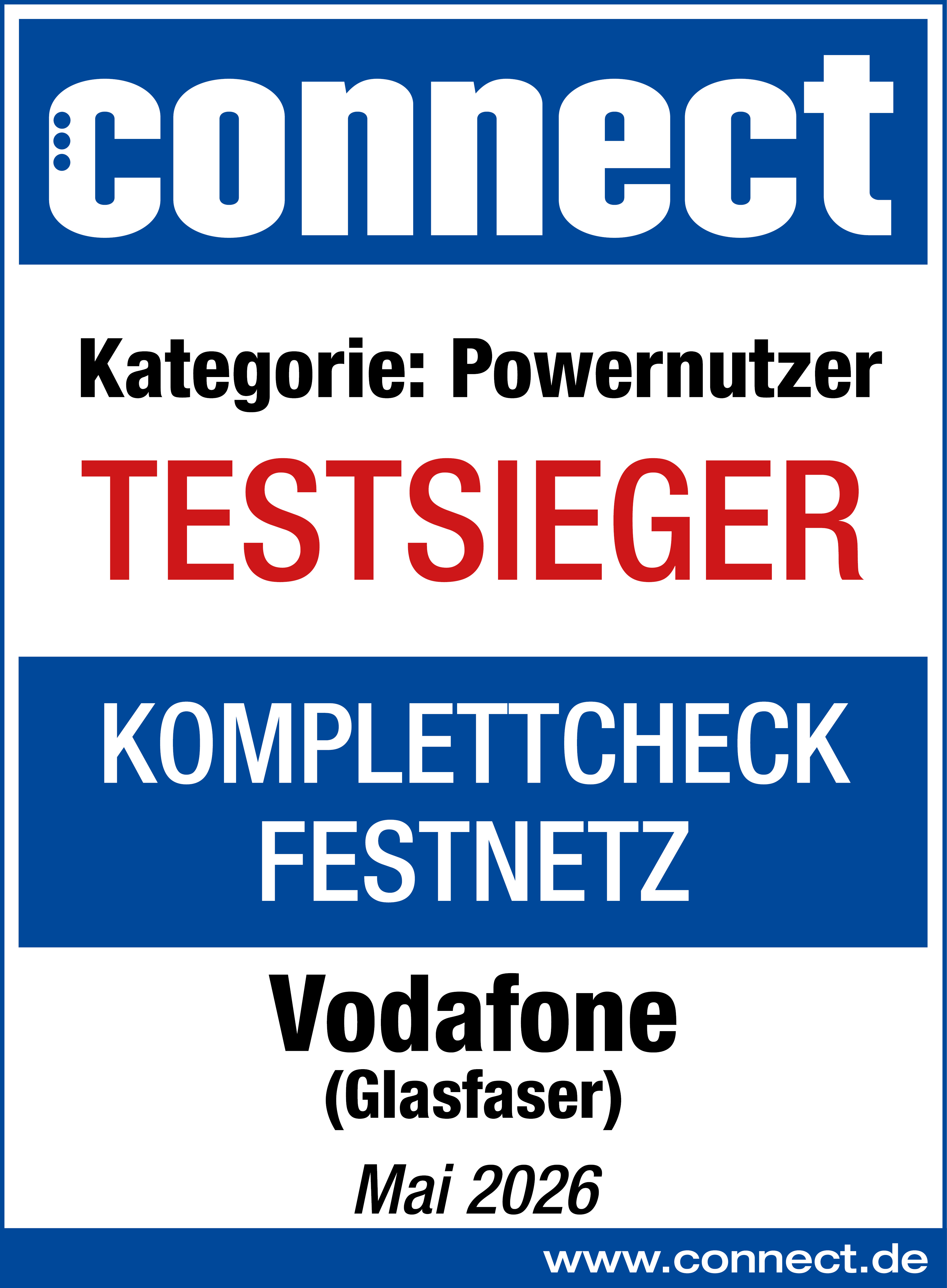 connect-Testsieger in der Kategorie Powernutzer im Komplettcheck Festnetz f&uuml;r Glasfaser-Internet