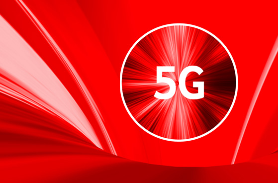5G Icon auf rotem Hintergrund.