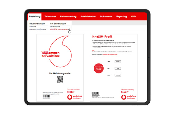 Nutzeroberfl&auml;che im Bestell-Center