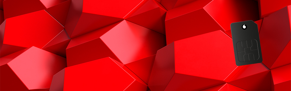 Abbildung einer schwarzen SIM Karte auf rotem Grund