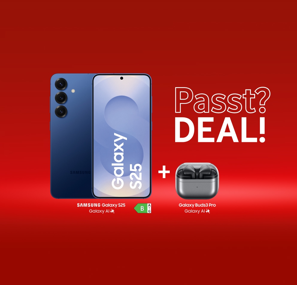 Samsung Passt? Deal! Samsung Galaxy S25 mit Galaxy Buds3 Pro inklusive. Energieeffizienzklasse B.
