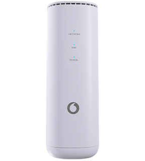 Produktfoto: GigaCube 4G. Frontansicht, stehender Router. Farbe: Wei&szlig;. 