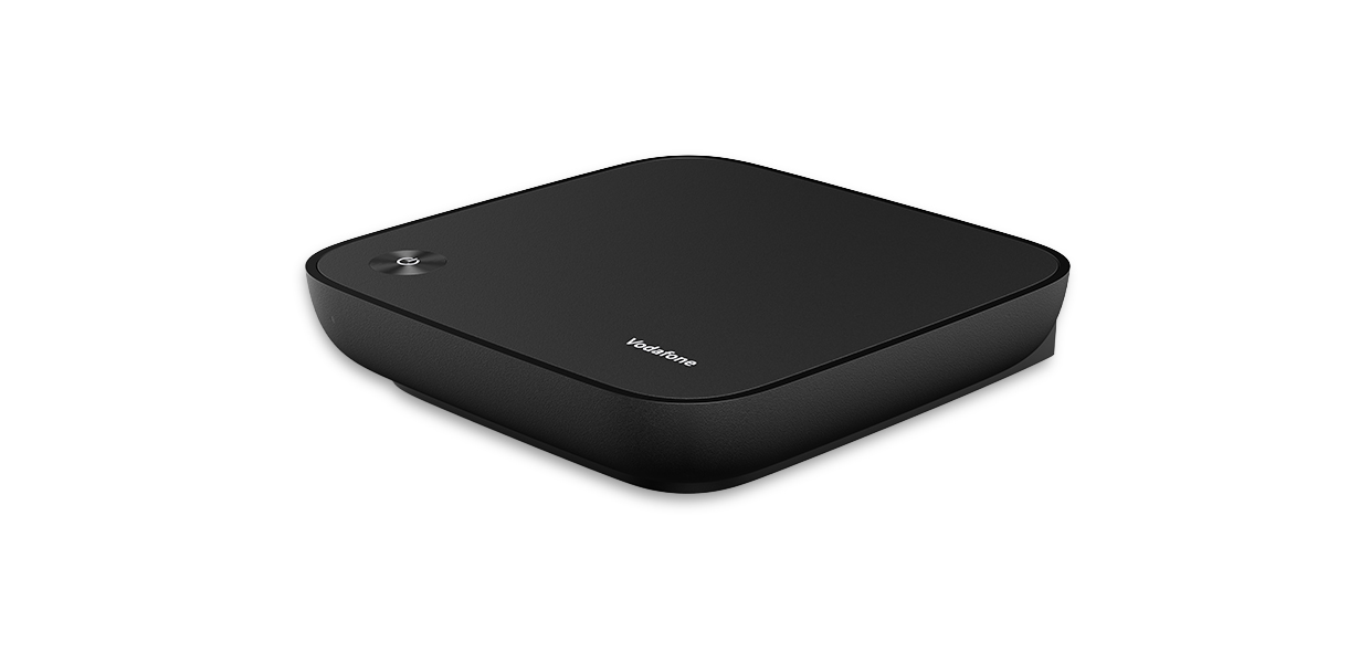 Produktfoto: GigaTV Home Box. Seitliche Ansicht. Farbe: Schwarz.