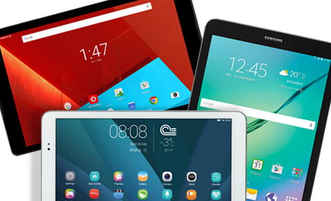 Business-Tablets von mehreren Herstellern auf wei&szlig;em Grund.