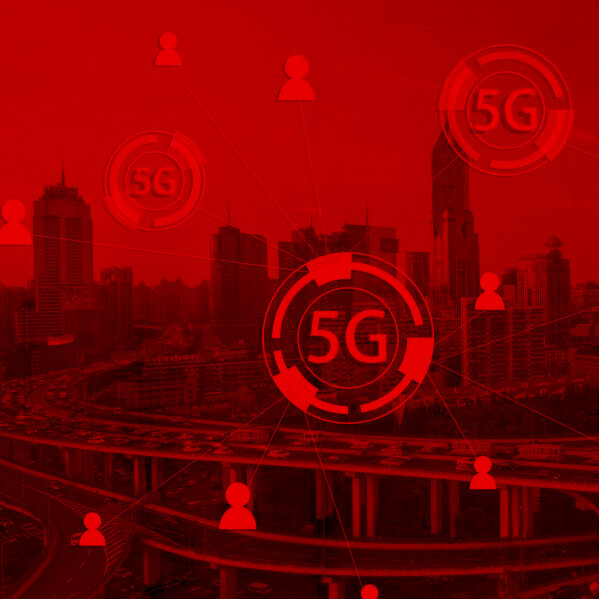 Bild mit rotem Hintergrund und 5G Icons