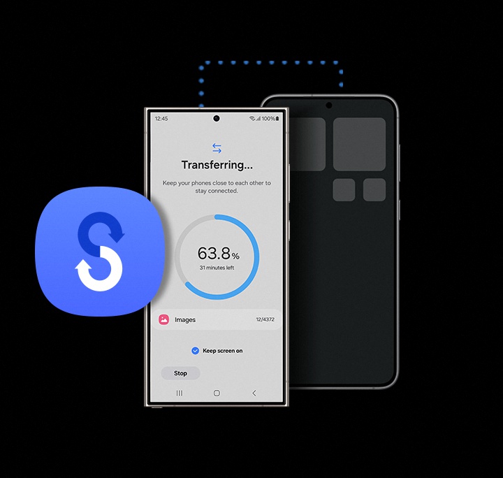 Das Display eines Galaxy S24 Ultra zeigt den Fortschrittsbalken einer Smart Switch-Daten�bertragung von einem Nicht-Galaxy Ger�t.
